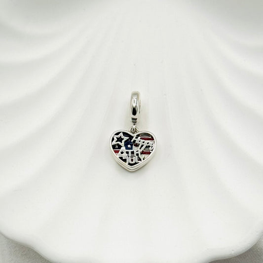 American 4th July heart Pandora Charm 925 Sterling Silver PDC02