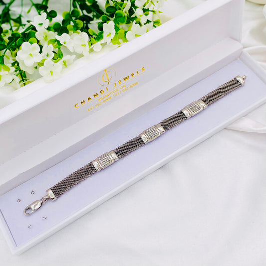 Mens Silver Bracelet with Stones MBI16