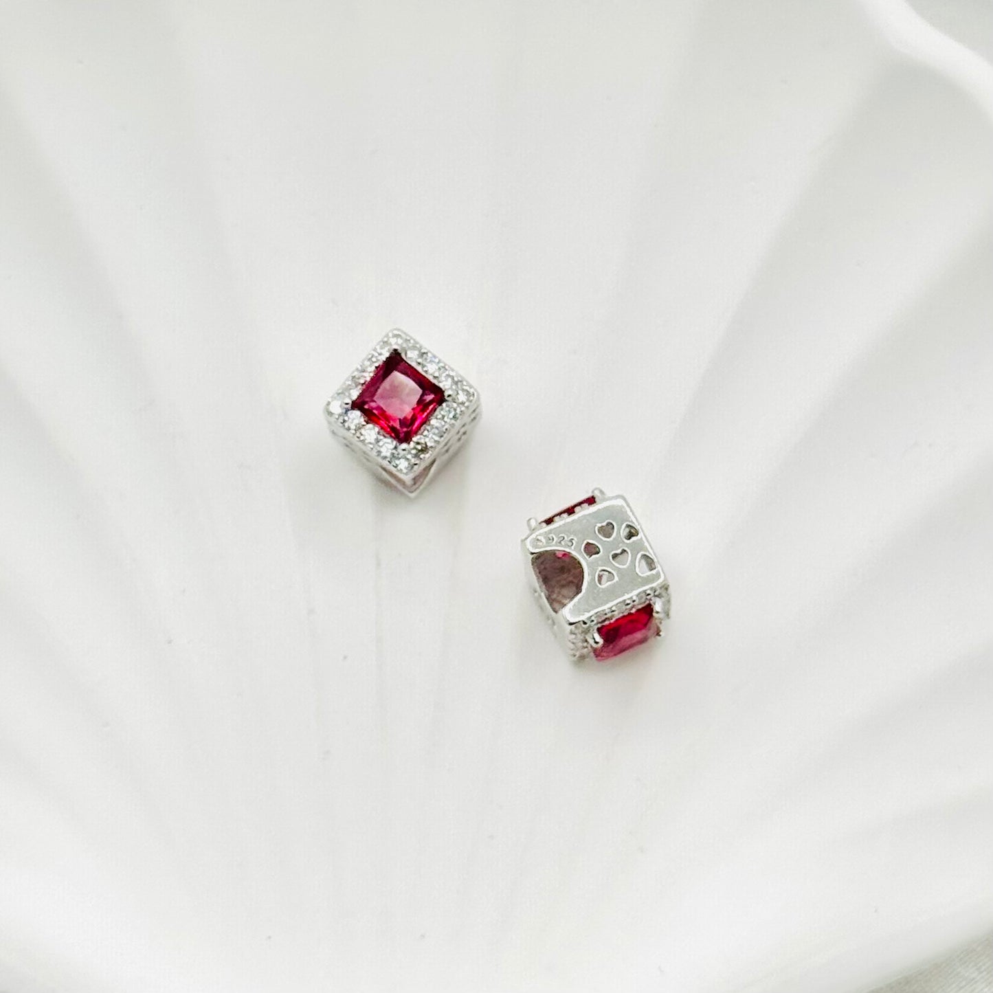 Red Square Crystal Pandora 925 Sterling Silver Charm PDC18