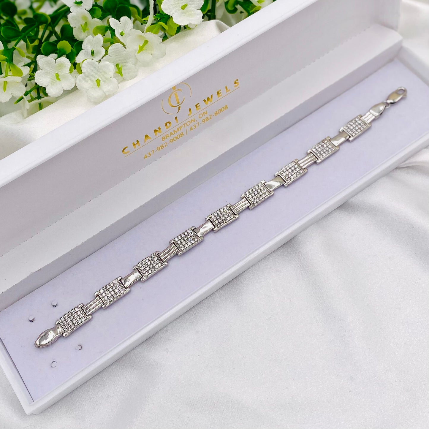 Mens Silver Bracelet with Stones MBI24