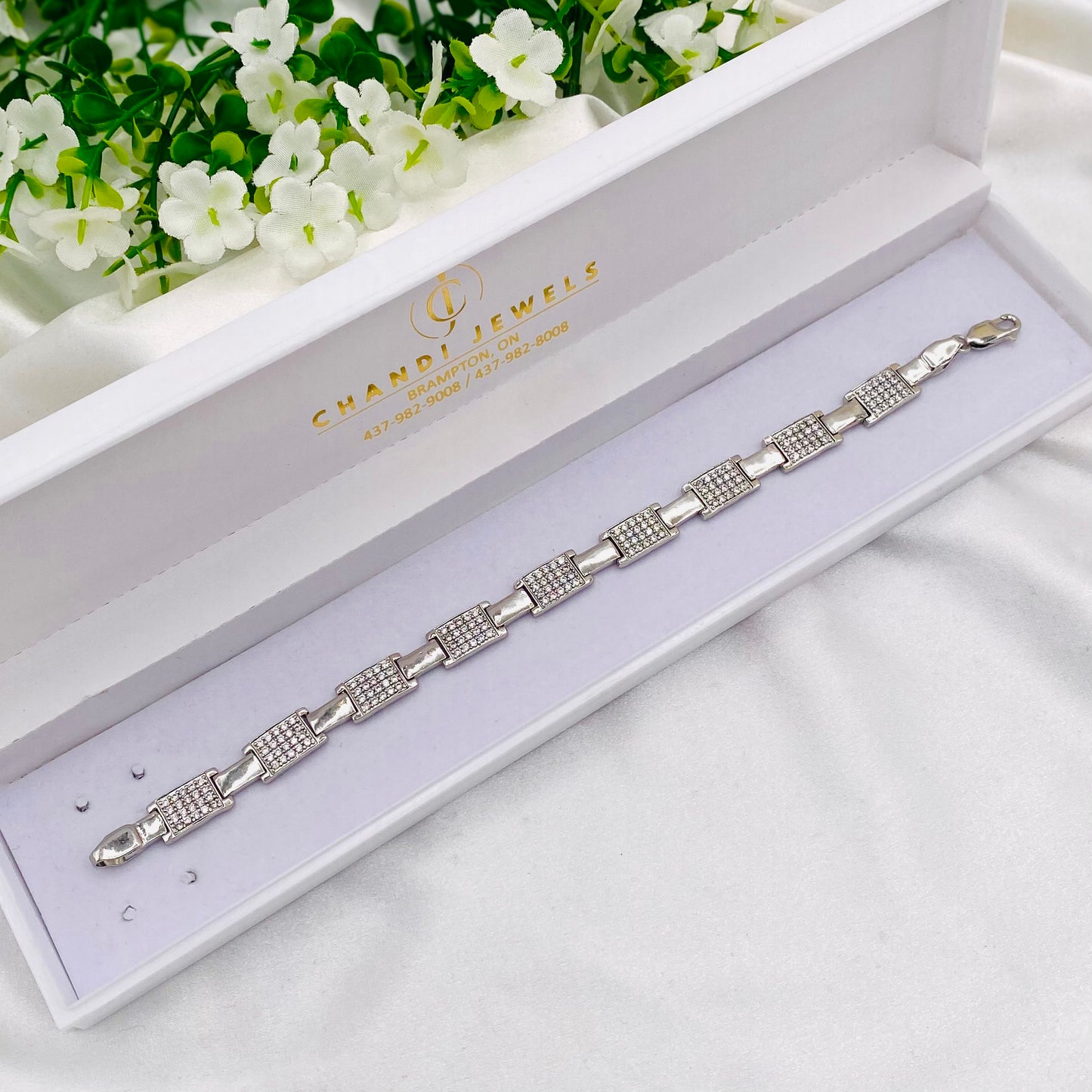 Mens Silver Bracelet with Stones MBI25