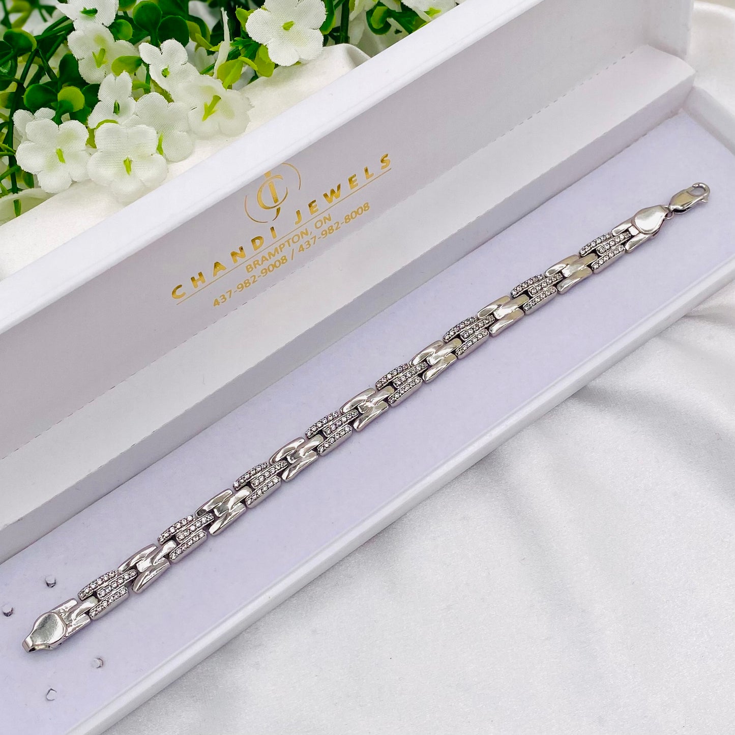 Mens Silver Bracelet with Stones MBI21