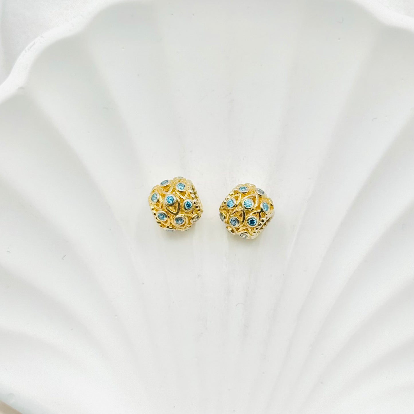 Gold Blue Crystal ball Pandora 925 Sterling Silver Charm PDC83