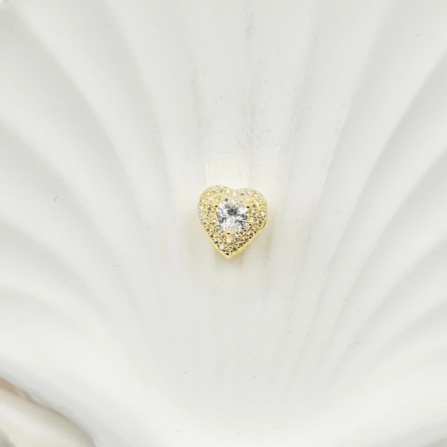 Shiny Crystal Heart Gold Pandora 925 Sterling Silver Charm PDC85