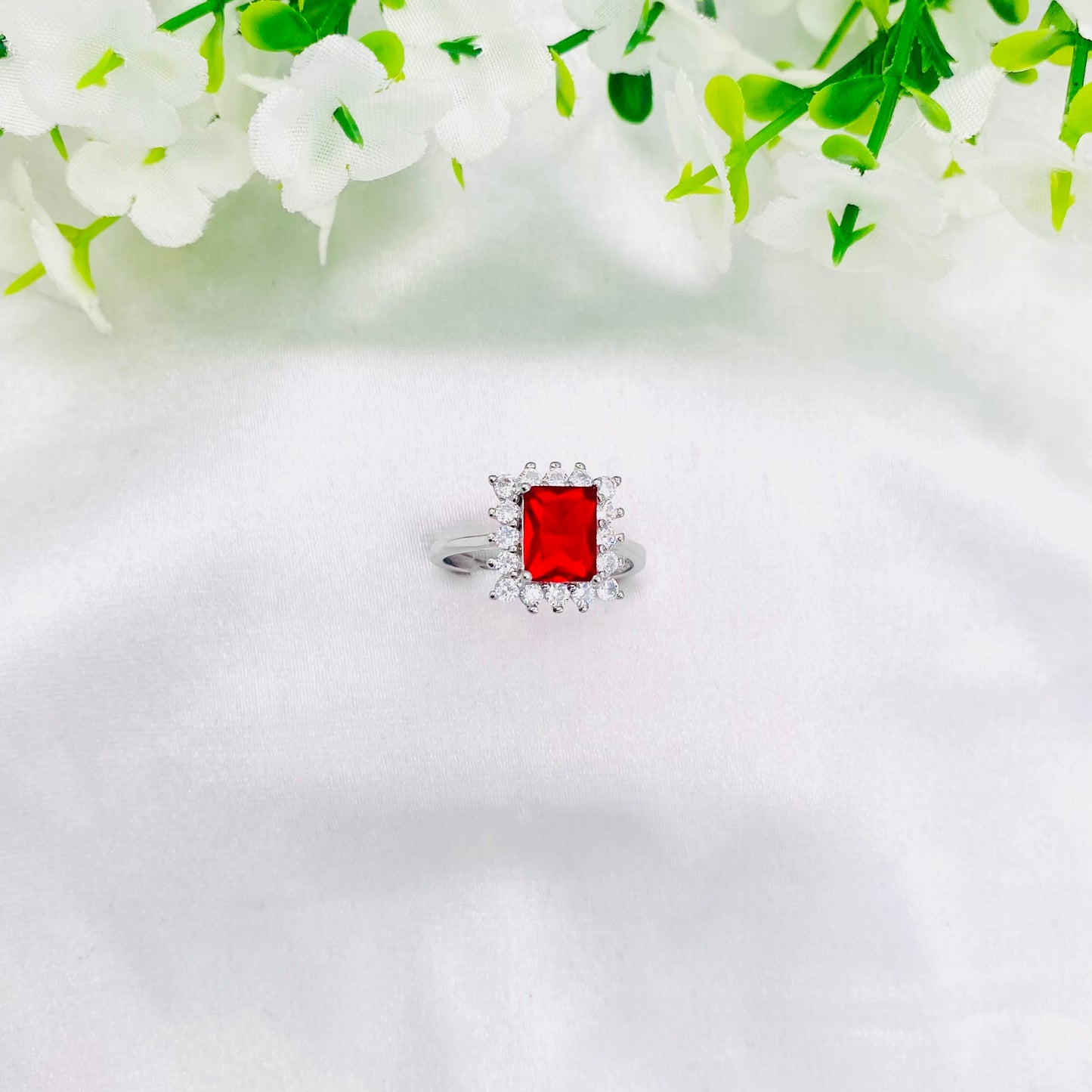 Women Ruby Solitaire Silver Ring WRI32