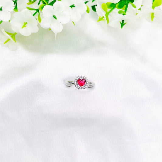 Women Ruby Solitaire Heart Silver Ring WRI51