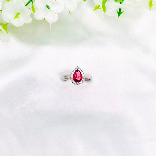 Women Ruby Solitaire Pear shaped Silver Ring WRI52