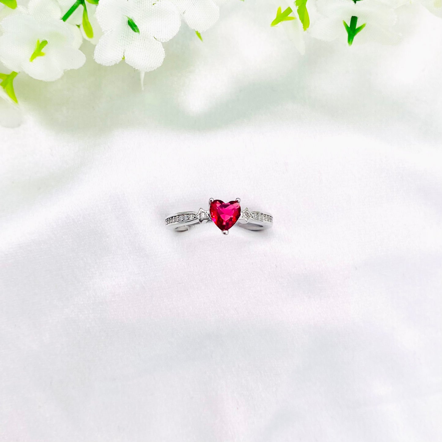 Women Ruby Solitaire Heart silver Ring WRI53