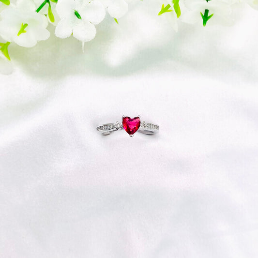 Women Ruby Solitaire Heart silver Ring WRI53