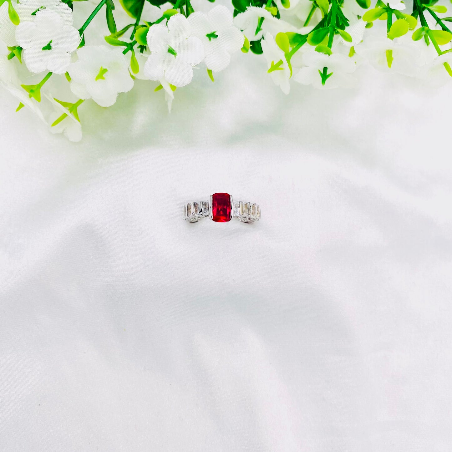 Women Ruby Solitaire Silver Ring WRI85