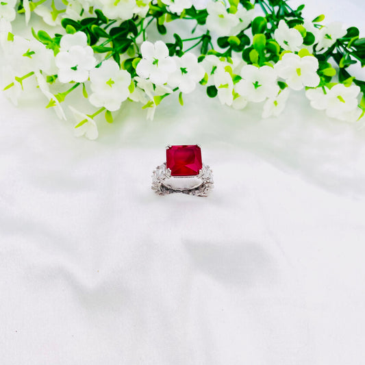 Women Ruby Solitaire Silver Ring WRI90