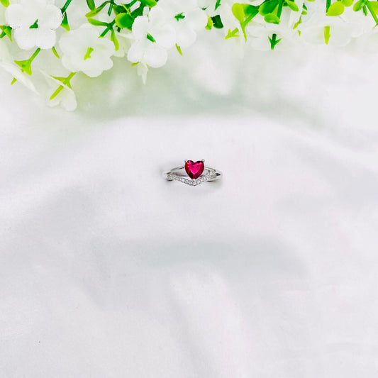 Women Ruby Heart Silver Ring WRI94