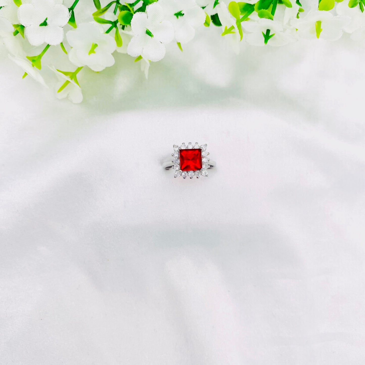 Women Ruby Heart Silver Ring WRI96