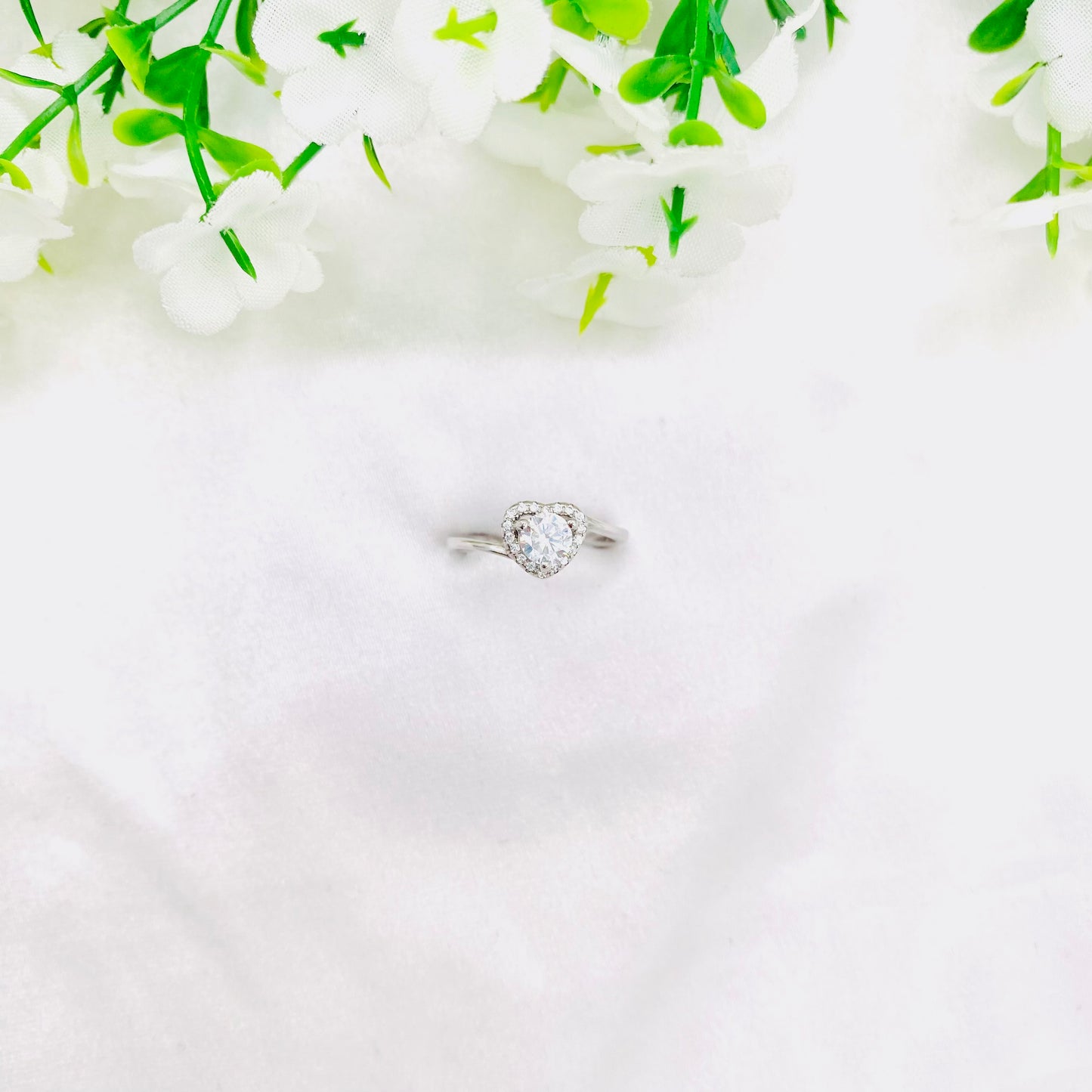 Women Flower Heart Silver Ring WRI116