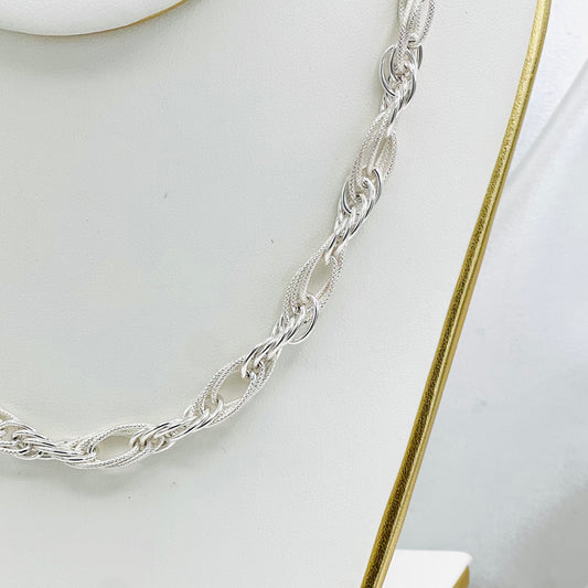 Frosted Rope Link Necklace in 925 Sterling Silver MCH21