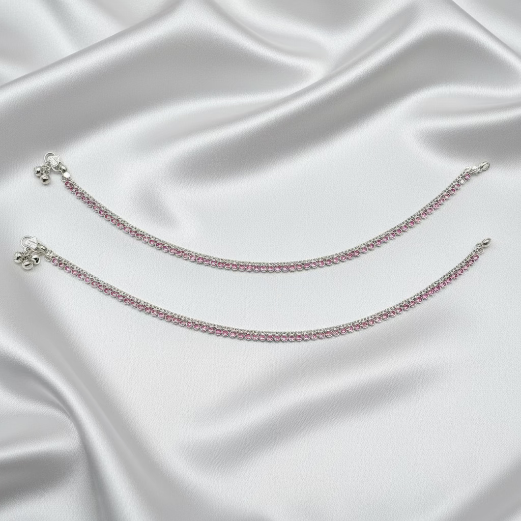 Pure Silver Anklet with Pink Swarovski Stones WAS33