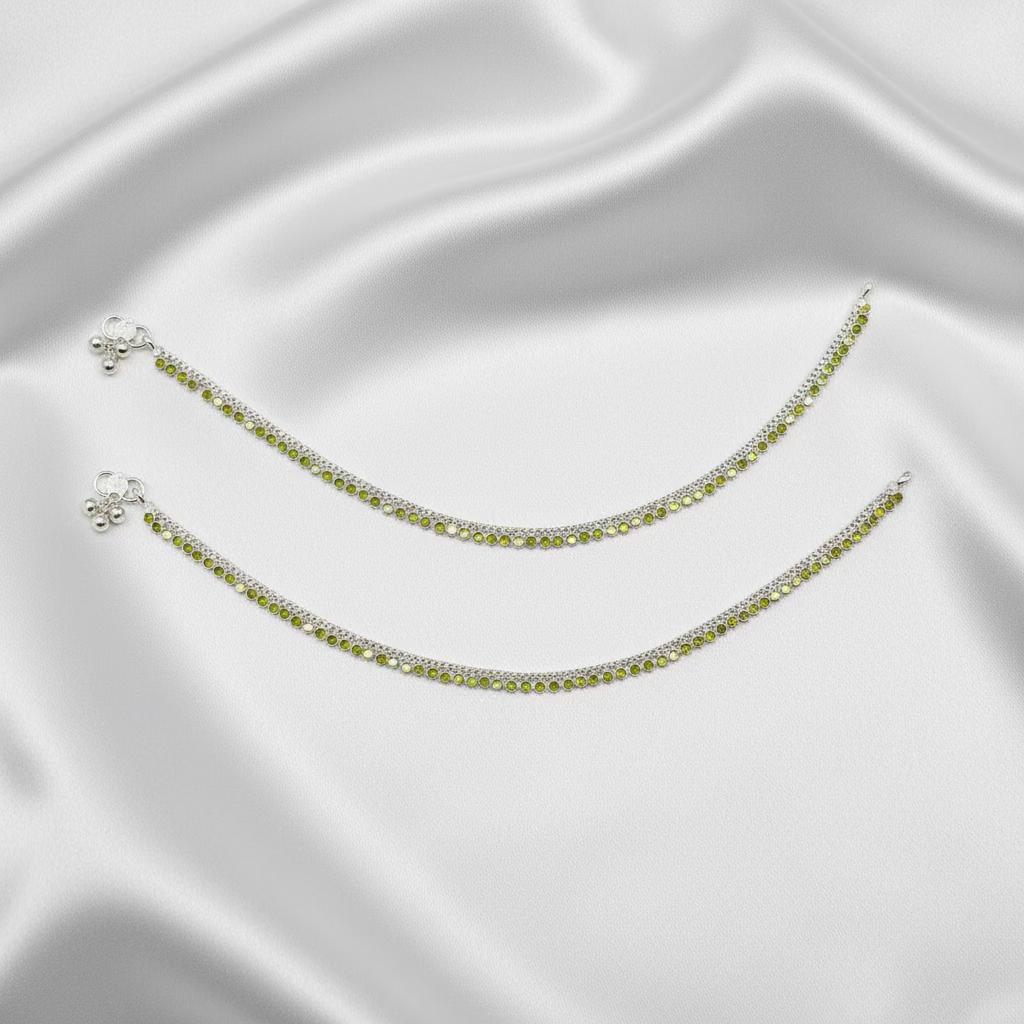 Pure Silver Anklet with Sea green Swarovski Stones WAS31