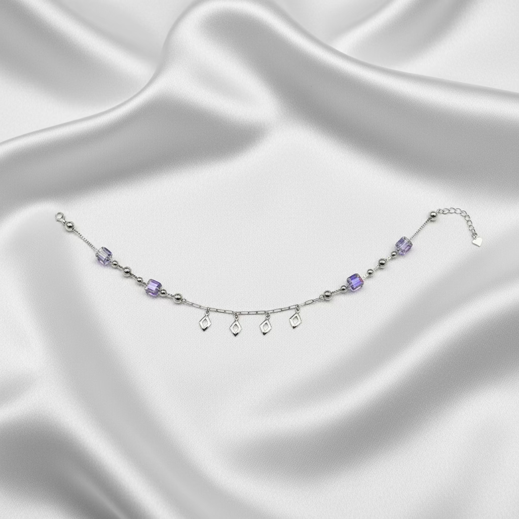 Crystal Sterling Silver Anklet WAI09 (SINGLE)