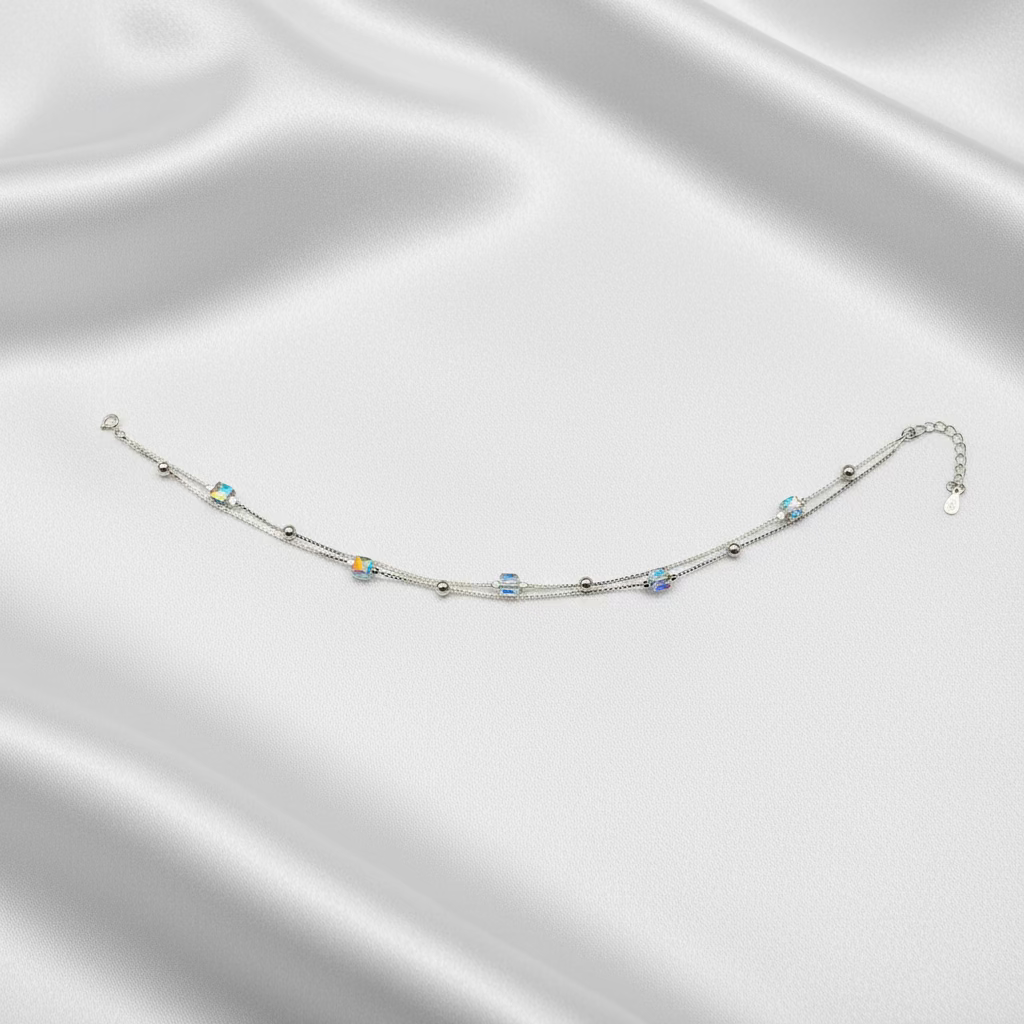 Double layered cystal Sterling Silver Anklet WAI08 (SINGLE)