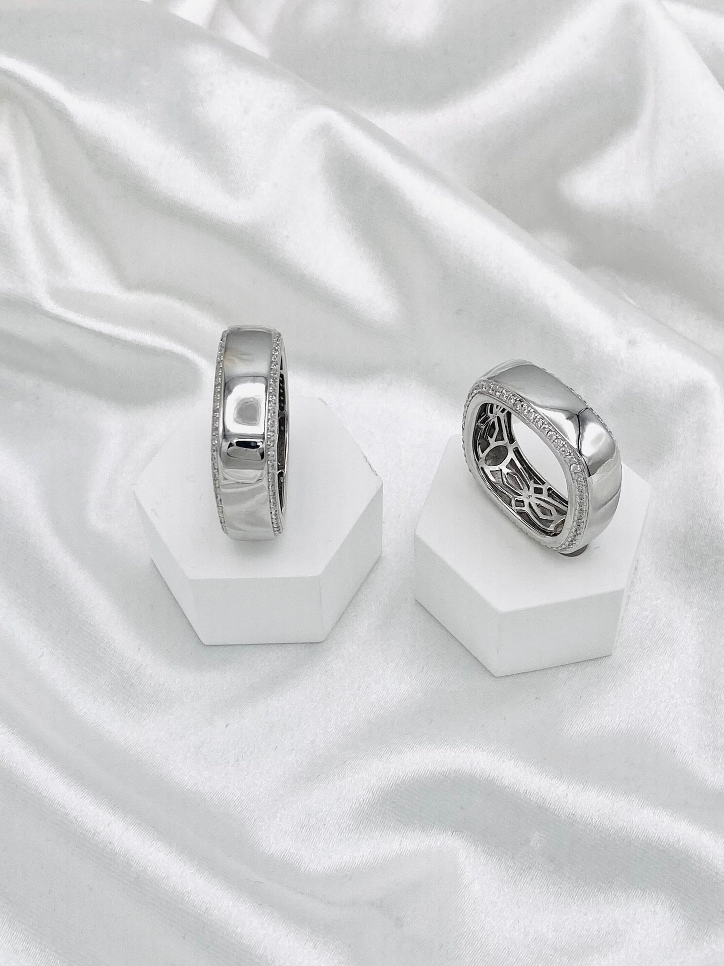 Unisex Bold Square Geometric double Row American Diamond Ring in Sterling Silver UR14