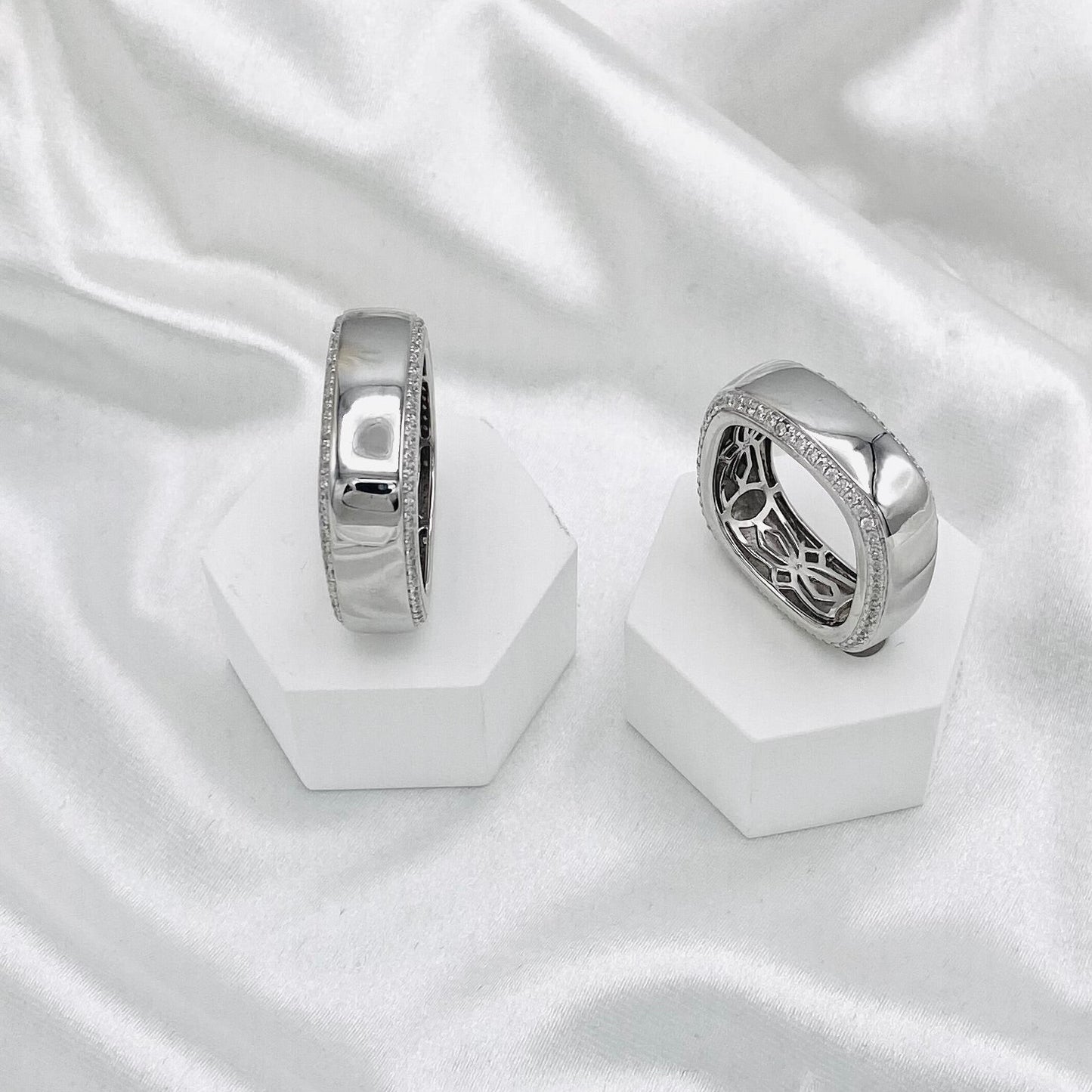 Unisex Bold Square Geometric double Row American Diamond Ring in Sterling Silver URS14