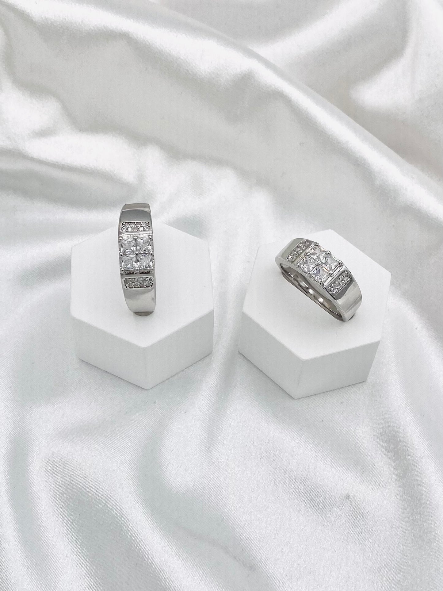 Men's 4 American Diamond Square Silver Ring MRIT04
