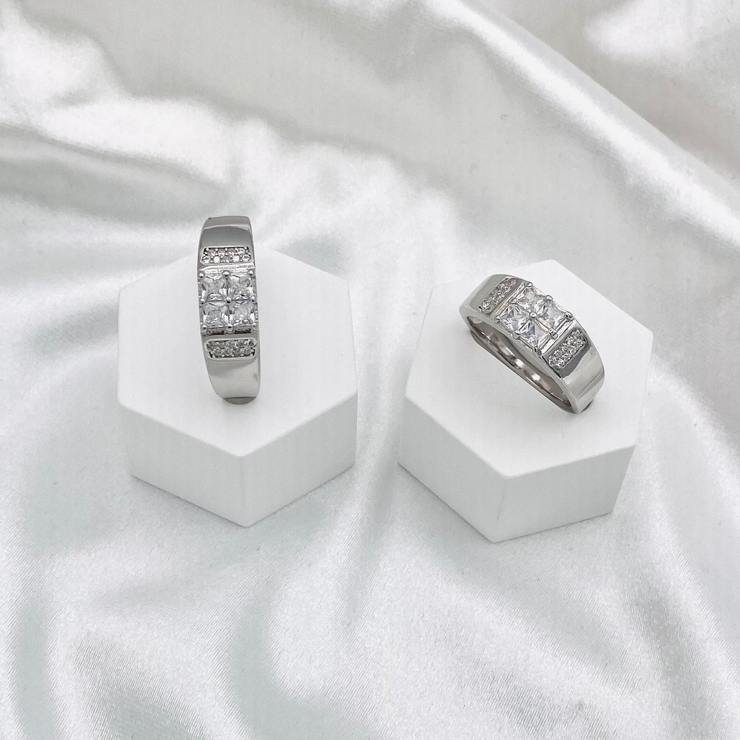 Men's 4 American Diamond Square Silver Ring MRIT04