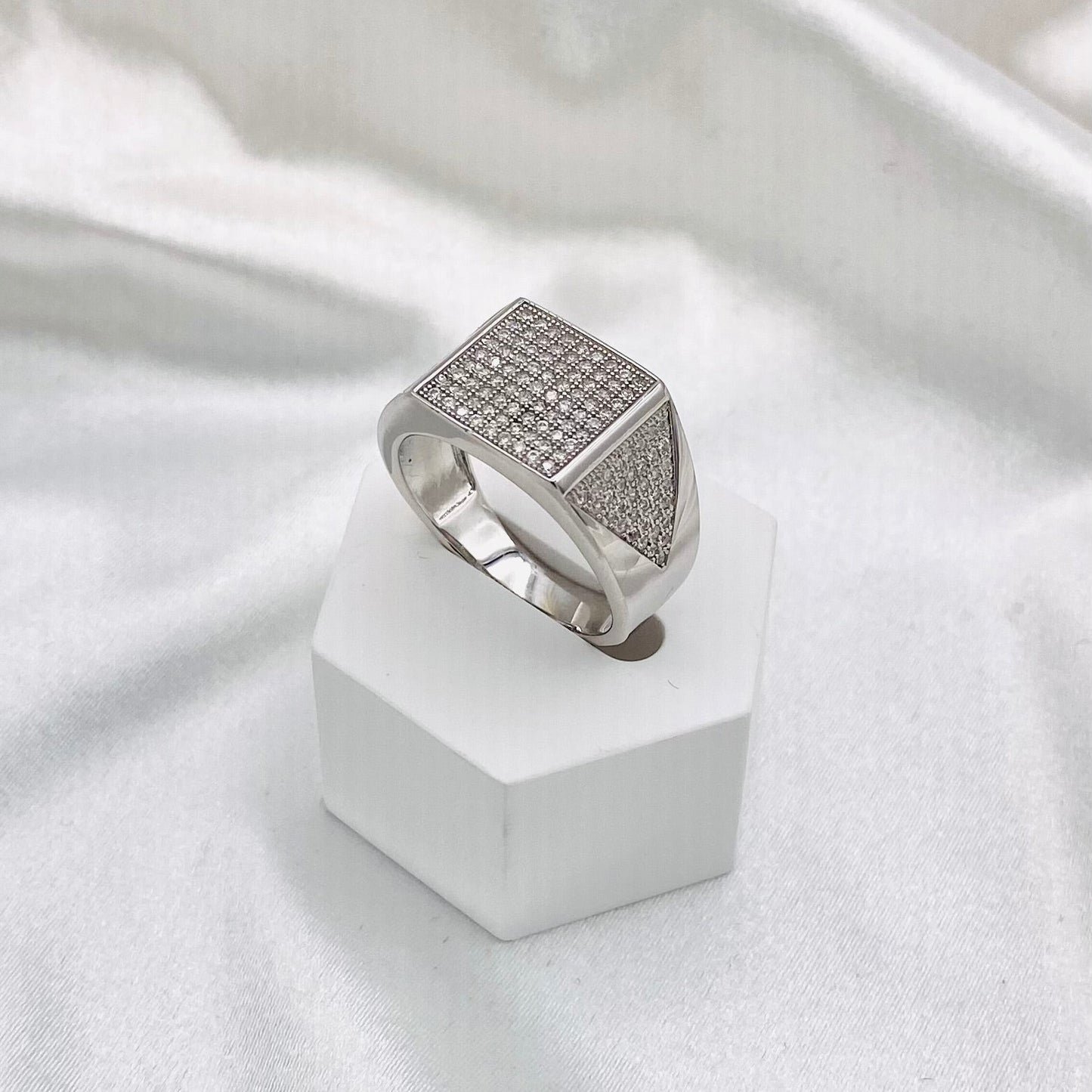 Men's Iced-Out Square Silver Ring MRIT07