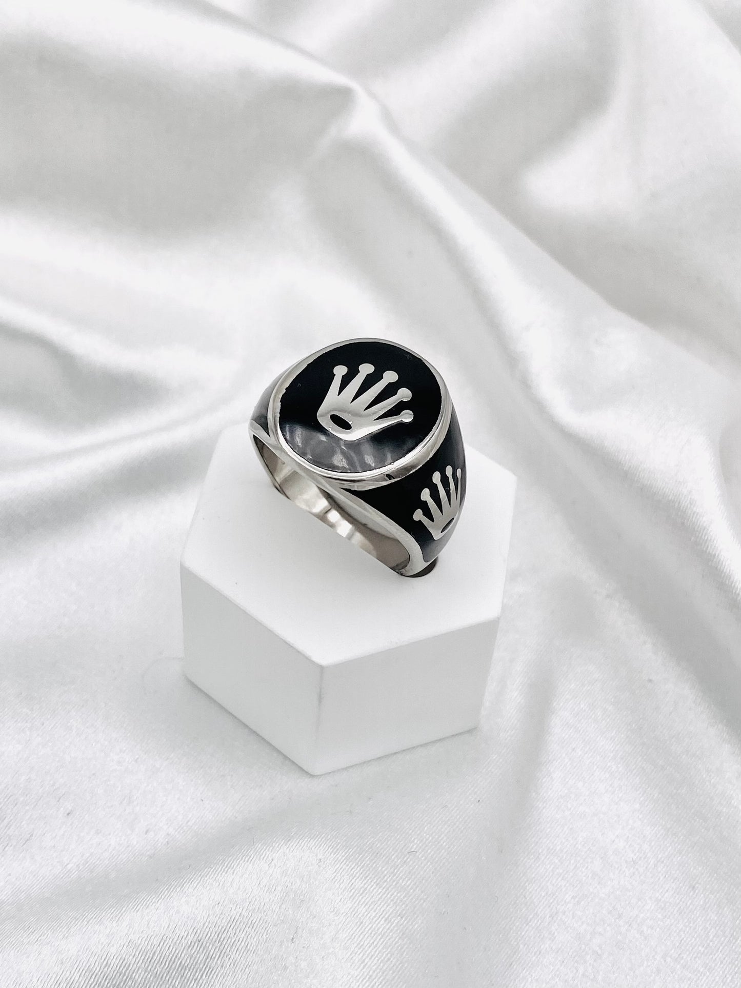 Men's Black Enamel Rolex Symbol Ring In Sterling Silver MRB15