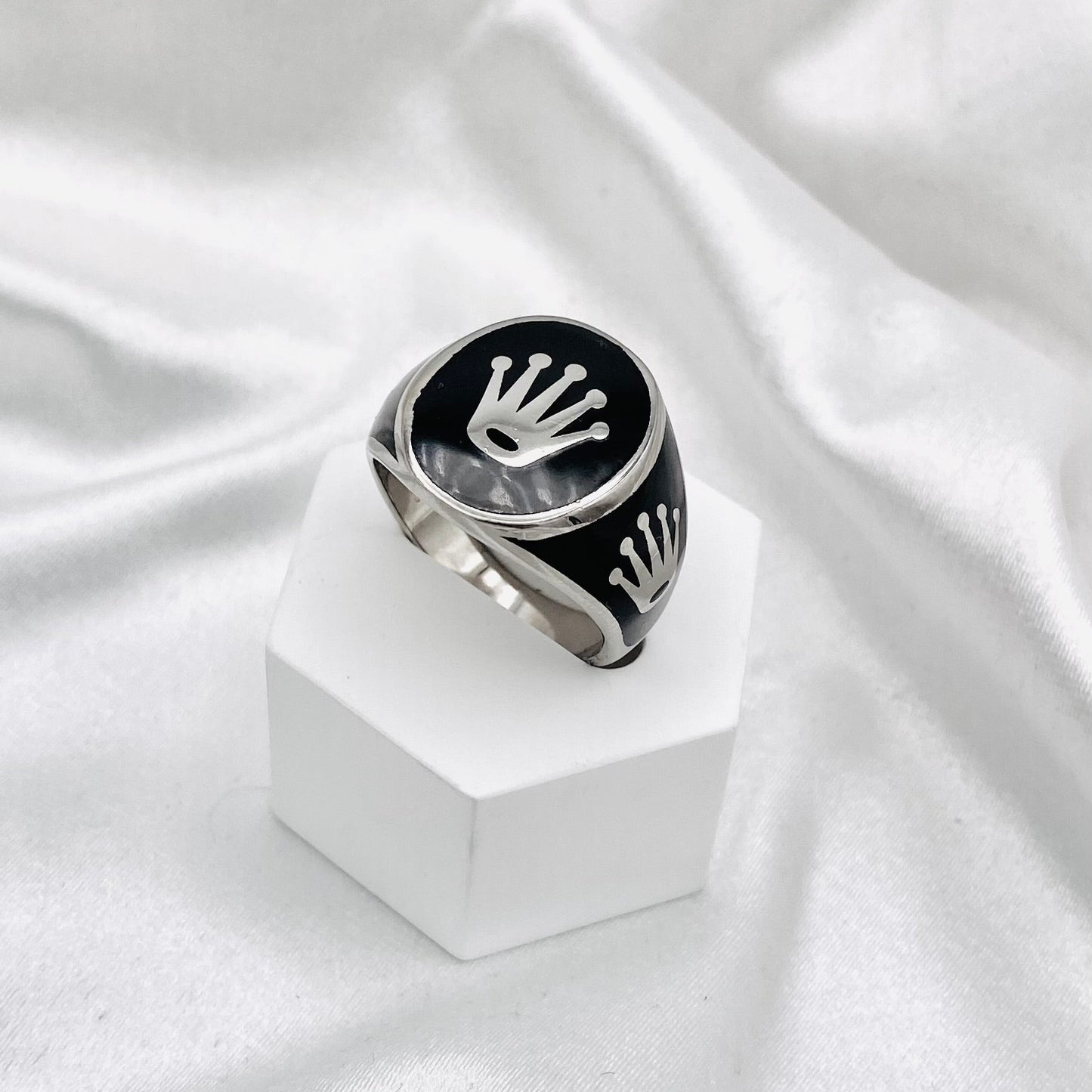 Men's Black Enamel Rolex Symbol Ring In Sterling Silver MRB15