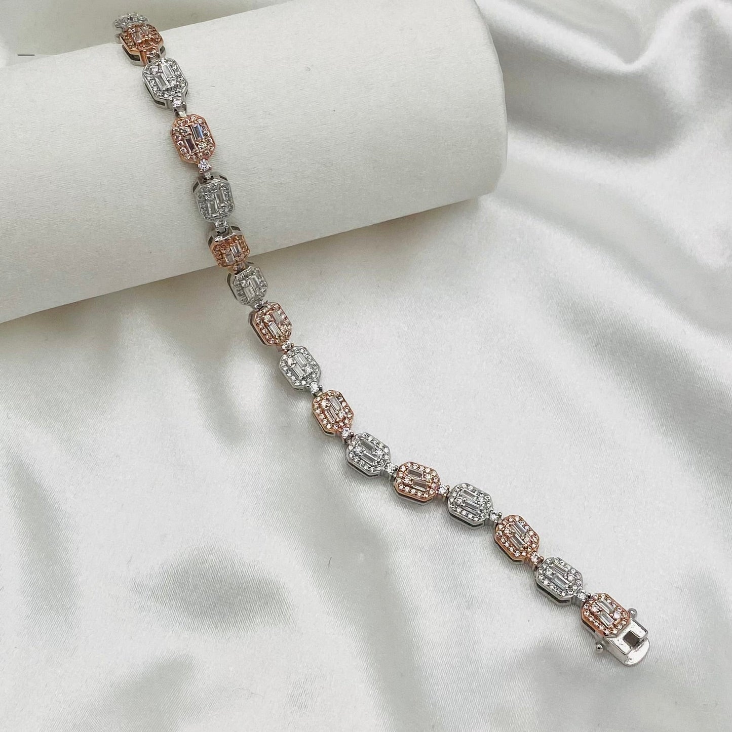 WBT09 Rosegold Silver Sparkling Moissanites Octagon Tennis Bracelet For Women In 925 Sterling Silver