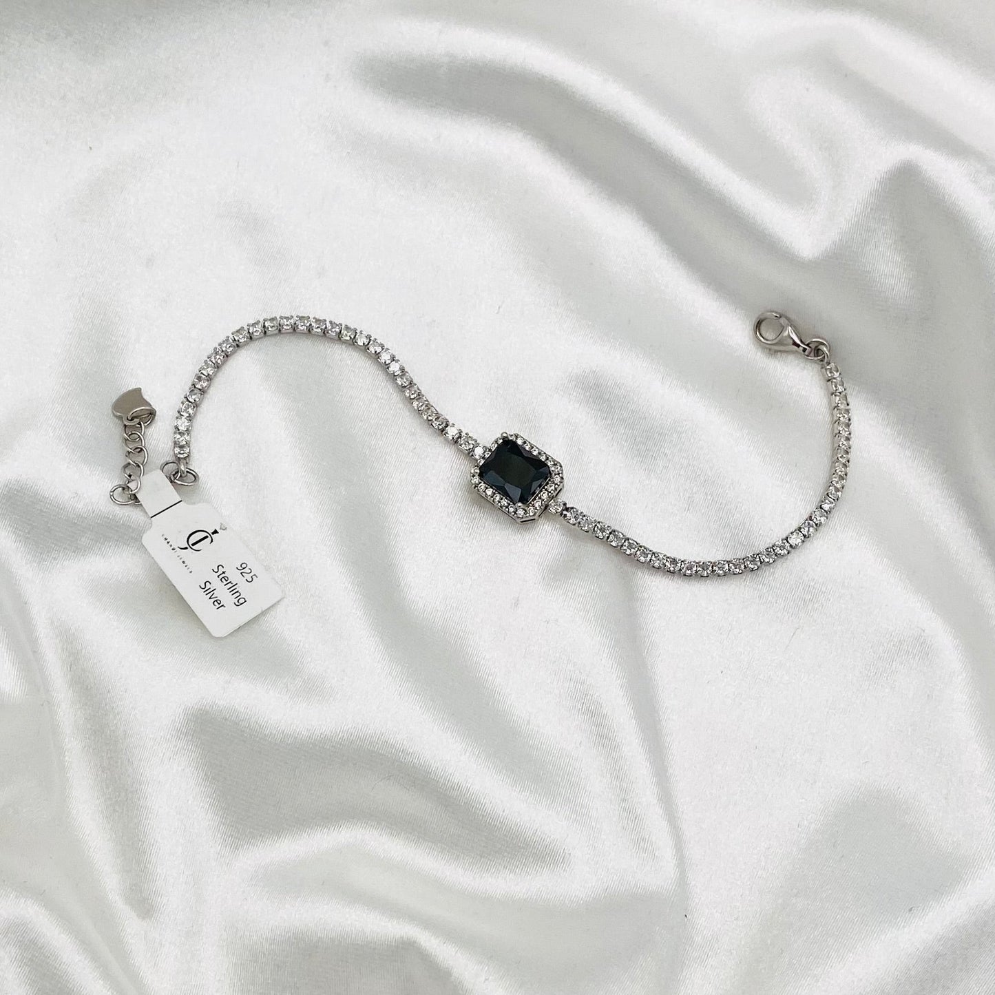 WBT10 Sparkly Tennis Bracelet With Black Crystal In 925 Sterling Silver For Women