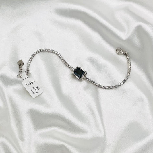 WBT10 Sparkly Tennis Bracelet With Black Crystal In 925 Sterling Silver For Women