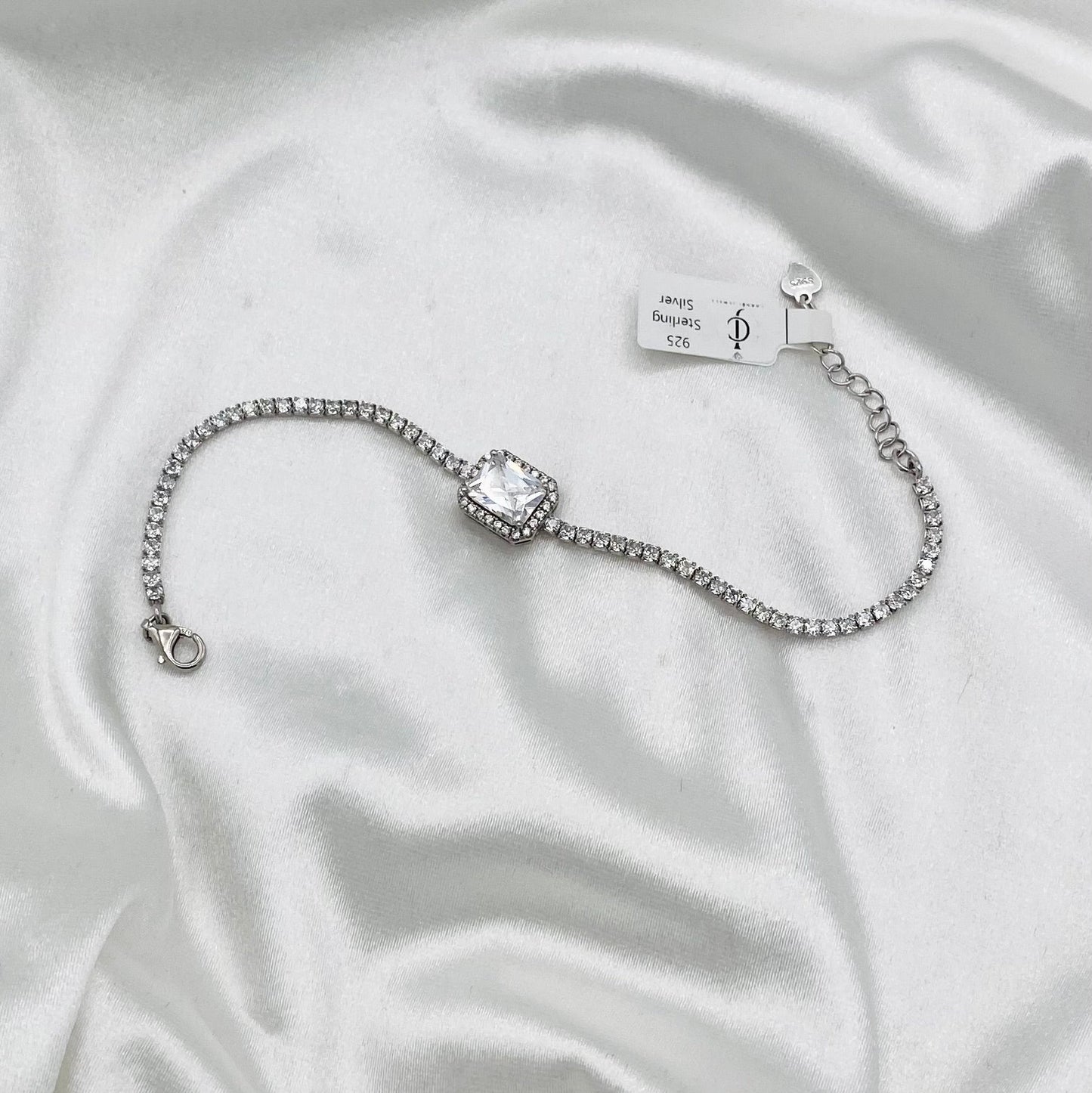 WBT11 Tennis Bracelet with Moissanite And White Crystal in 925 Sterling Silver with Rhodium Finish