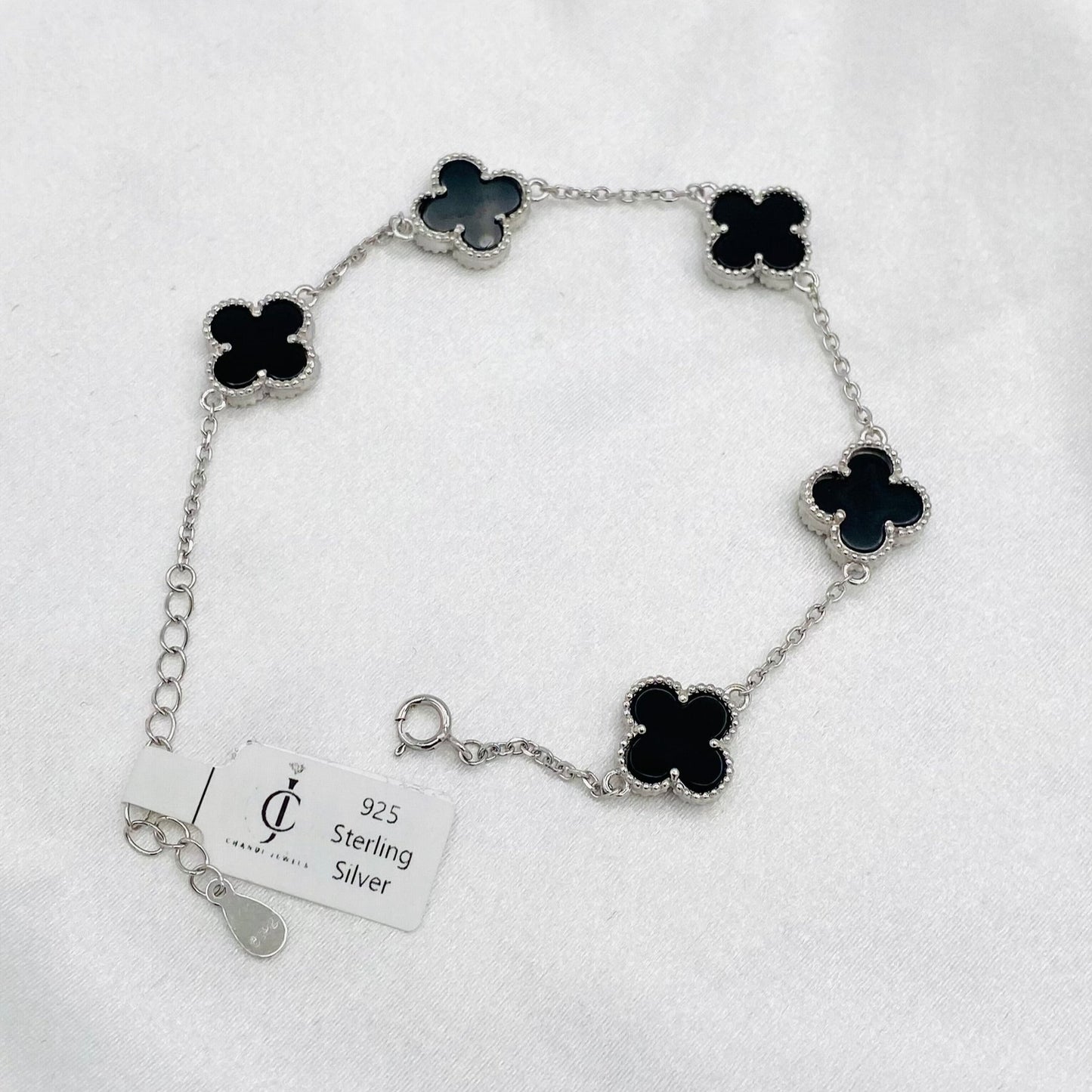 Women All Black Van Cleef 5 Clover Bracelet In Sterling Silver WBV09