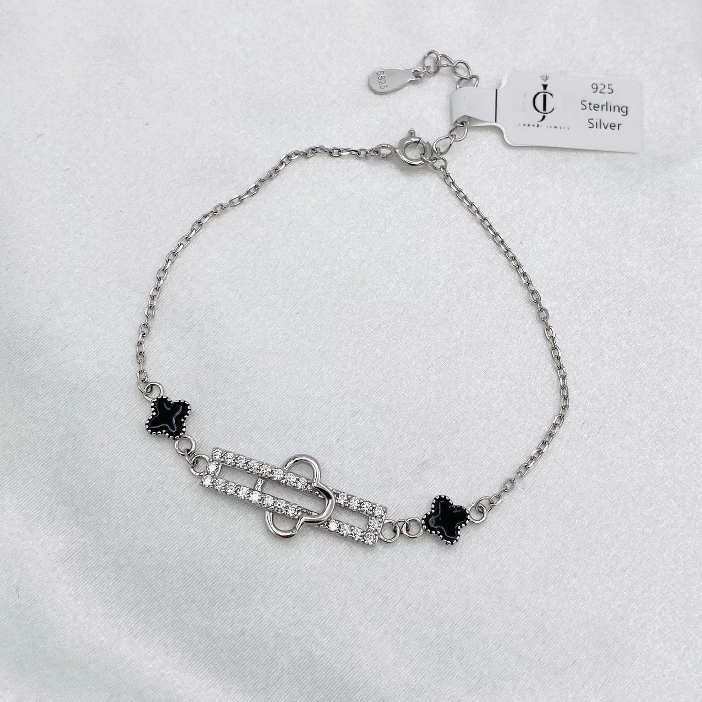 Women Van Cleef 2 Clover Black Bracelet In Sterling Silver WBV14