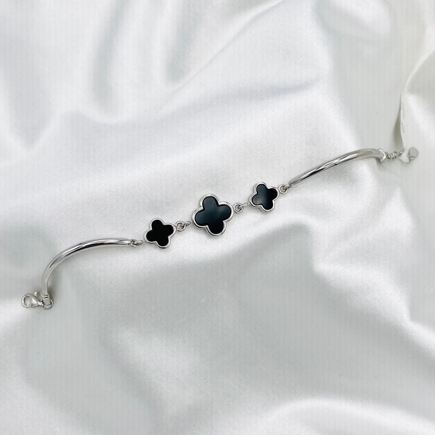 Women Black Van Cleef 3 Clover Bangle Style In 925 Pure Sterling Silver WBV17