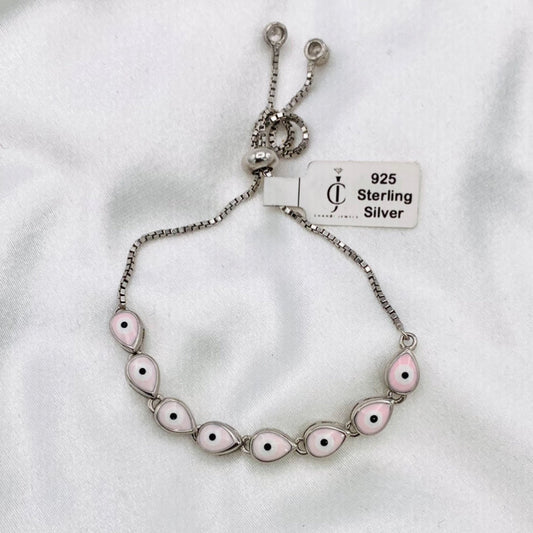 Evil Eye Pink Adjustable Bracelet For Women In Sterling Silver WBE07