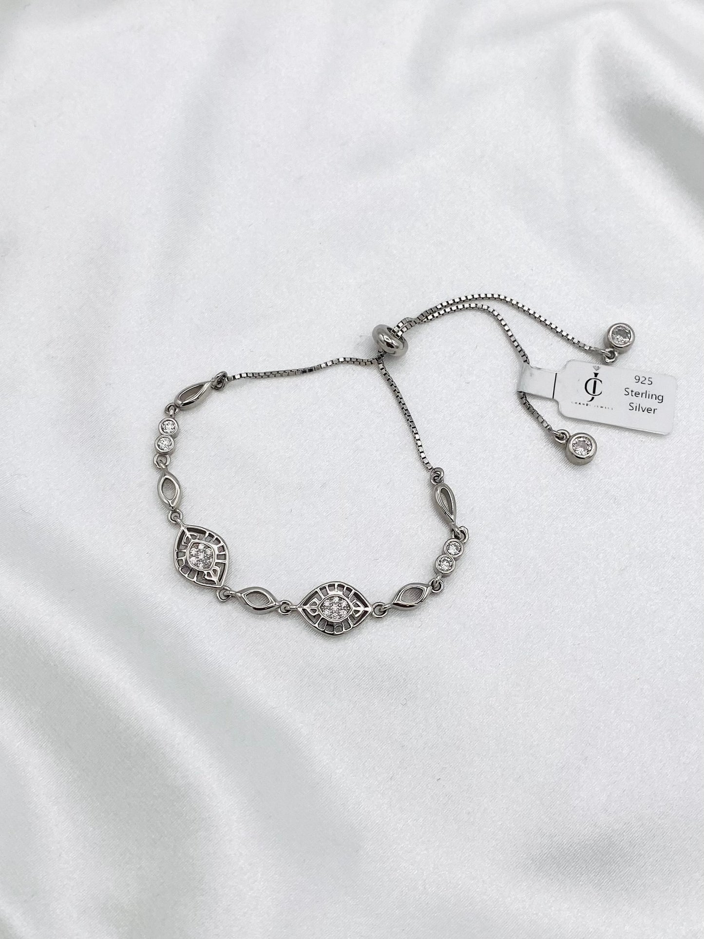Evil Eye Adjustable Bracelet In Sterling Silver Rhodium Finish, Anti-Tarnish For Women WBE06