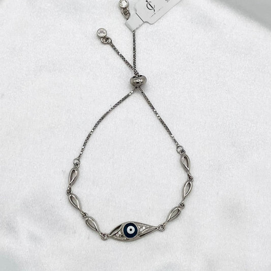 Evil Eye Green Slider Bracelet For Women in Pure Silver, Rhodium Finish In Canada WBE04