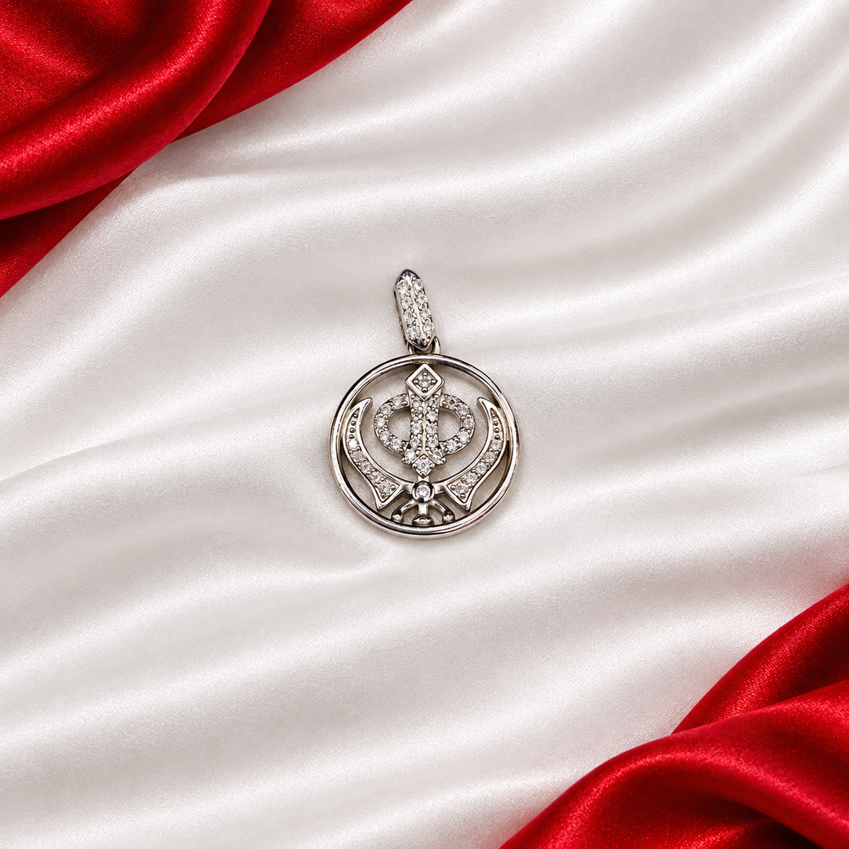 Khanda Sahib Sterling Silver 925 Pendent with American diamond SGP23