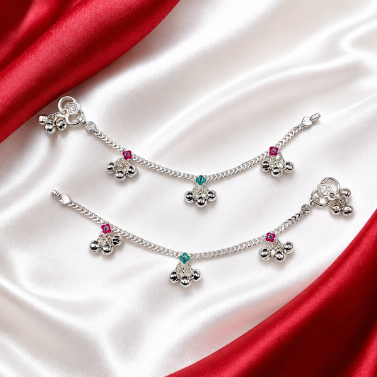 Newborn Baby Anklet pure Silver with Ghungroo BAS03