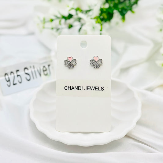Pink Enamel Clover 925 Sterling Silver Earrings ERW06
