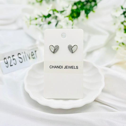White Enamel Heart 925 Sterling Silver Earrings ERW07