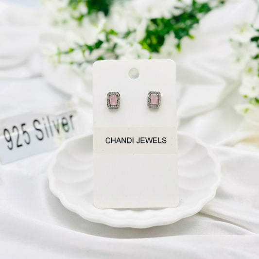 Pink Emerald cut 925 Sterling Silver Earrings ERW10