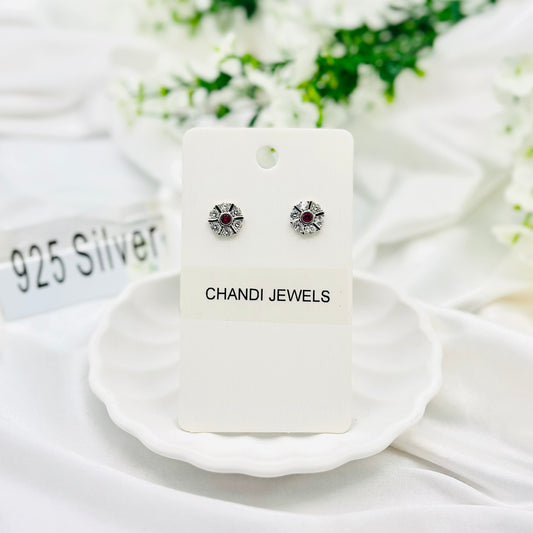 Round Red Stud 925 Sterling Silver Earrings ERW19