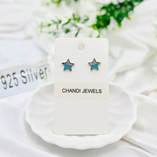 Sky Enamel Star Stud 925 Sterling Silver Earrings ERW21