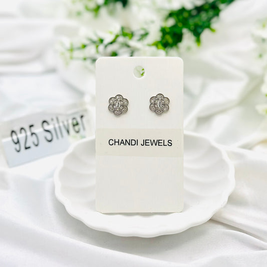 Round Flower Stud 925 Sterling Silver Earrings ERW23