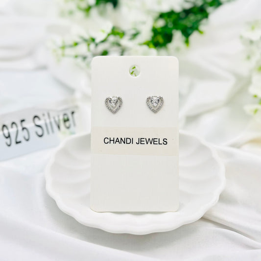Heart Diamond Stud 925 Sterling Silver Earrings ERW26