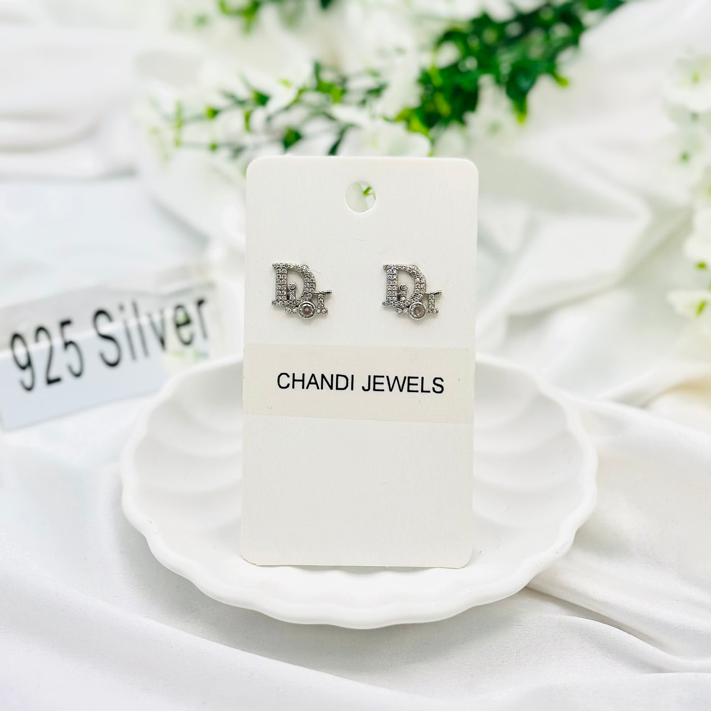 Dio,r Branded Stud 925 Sterling Silver Earrings ERW30